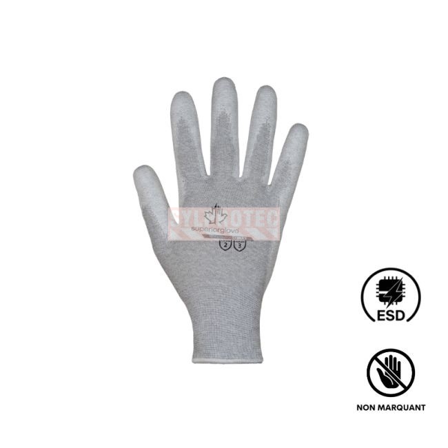 Antistatic gloves with low lint and non marking palms