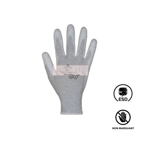 Antistatic gloves with low lint and non marking palms
