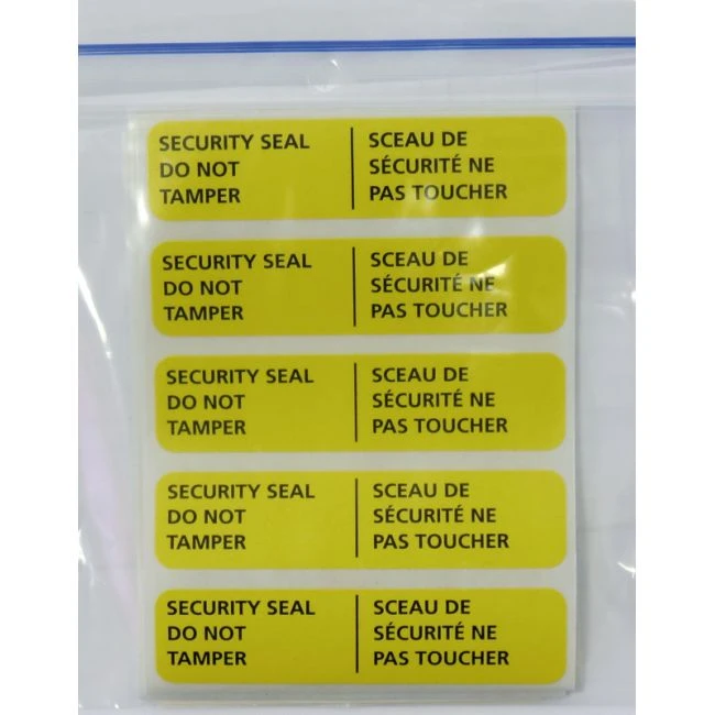 Adhesive bilingual security seal for first aid kits