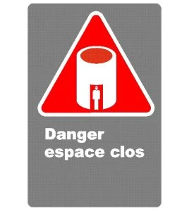 Affiche CDN «Danger espace clos» en français: divers formats, matériaux & langues + options