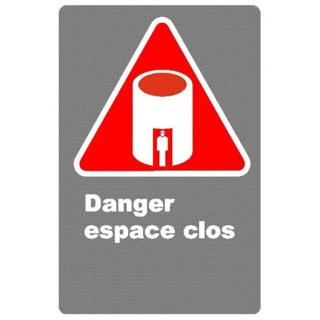 Affiche CDN «Danger espace clos» en français: divers formats, matériaux & langues + options