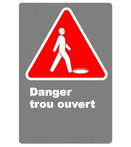 Affiche CDN Danger trou ouvert en français