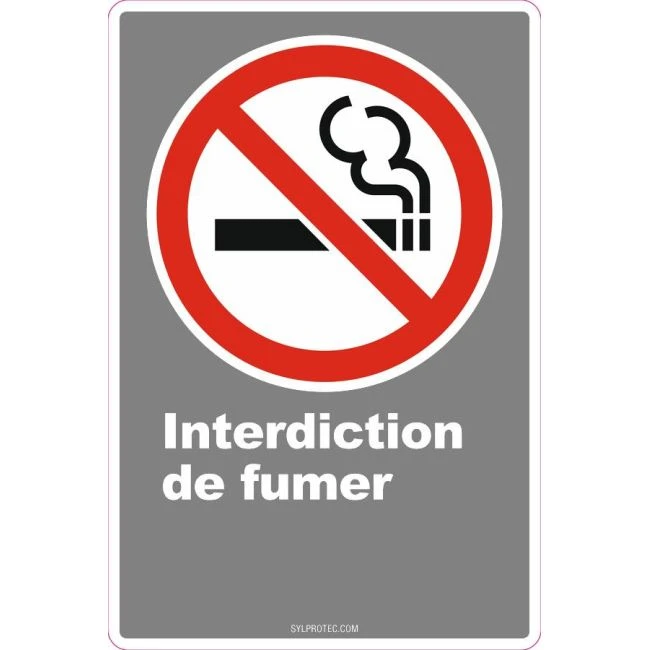 French CDN "No Smoking" sign in various sizes, shapes, materials & languages + optional features