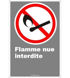 French CDN "No Open Flames" sign in various sizes, shapes, materials & languages + optional features
