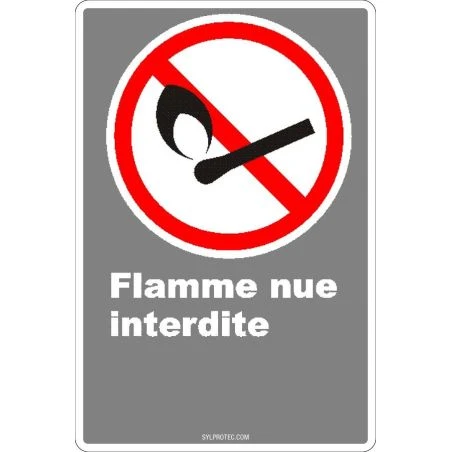 Affiche CDN «Flamme nue interdite» de langue française : formats variés, matériaux divers, d’autres langues & options