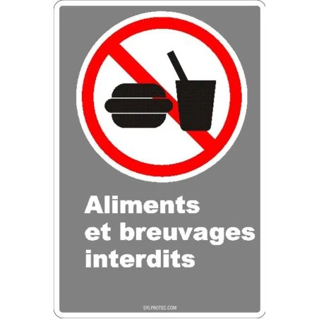 French CDN "No Food or Drink" sign in various sizes, shapes, materials & languages + optional features