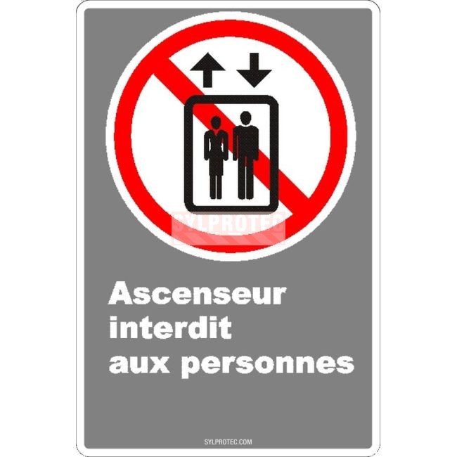 Affiche CDN «Ascenseur interdit aux personnes» de langue française: formats variés, matériaux divers & options