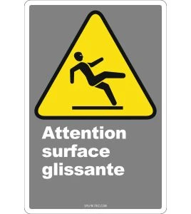 Affiche CDN «Attention surface glissante» de langue française: langues, formats & matériaux divers + options