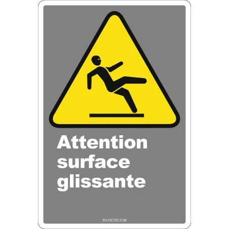 French CDN "Caution Slippery Surface" sign in various sizes, shapes, materials & languages + optional features