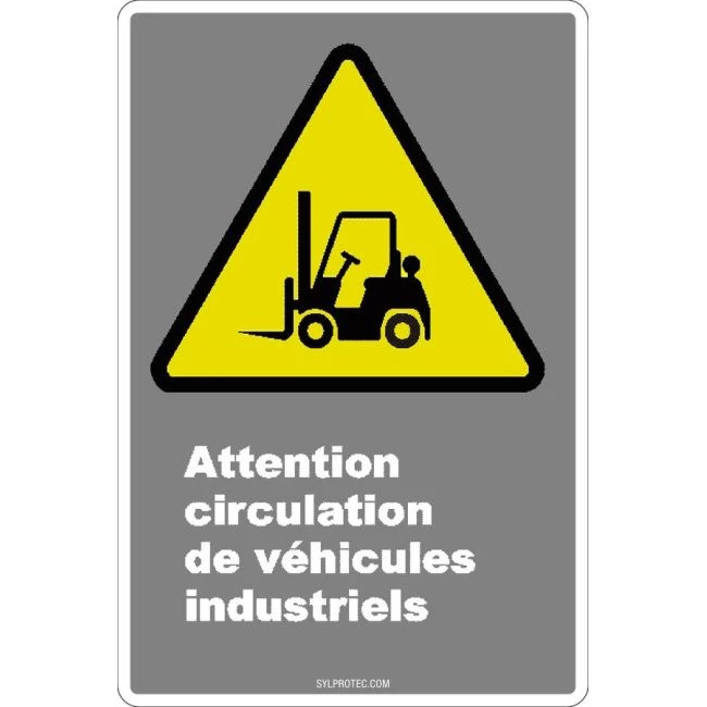 Affiche CDN «Attention circulation de véhicules industriels» en française: langues, formats & matériaux divers + options