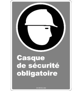 French CDN "Safety Helmet Mandatory" sign in various sizes, shapes, materials & languages + optional features
