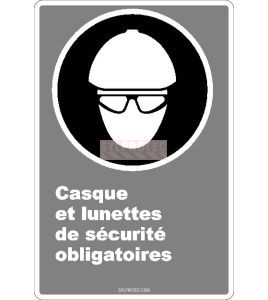 Affiche CDN«Casque et lunettes de sécurité obligatoires» en français: langues, formats & matériaux divers   options