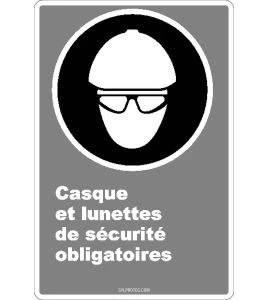 Affiche CDN«Casque et lunettes de sécurité obligatoires» en français: langues, formats & matériaux divers   options