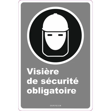French CDN"Safety Visor Mandatory" sign in various sizes, shapes, materials & languages + optional features