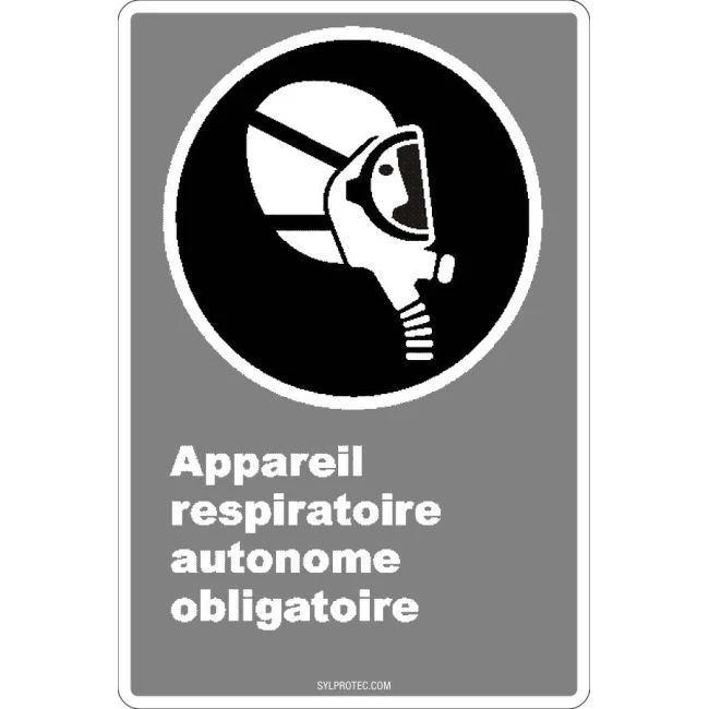 French CDN "Self-Contained Breathing Apparatus Mandatory" sign: many sizes, materials & languages + optional features
