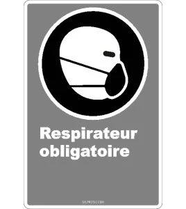French CDN "Respirator Mandatory" sign in various sizes, shapes, materials & languages + optional features