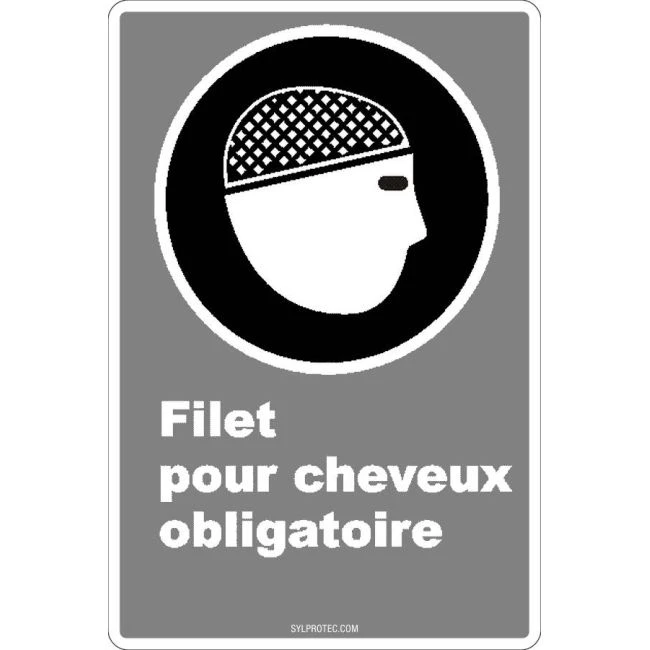 French CDN"Hairnet Mandatory" sign in various sizes, shapes, materials & languages + optional features