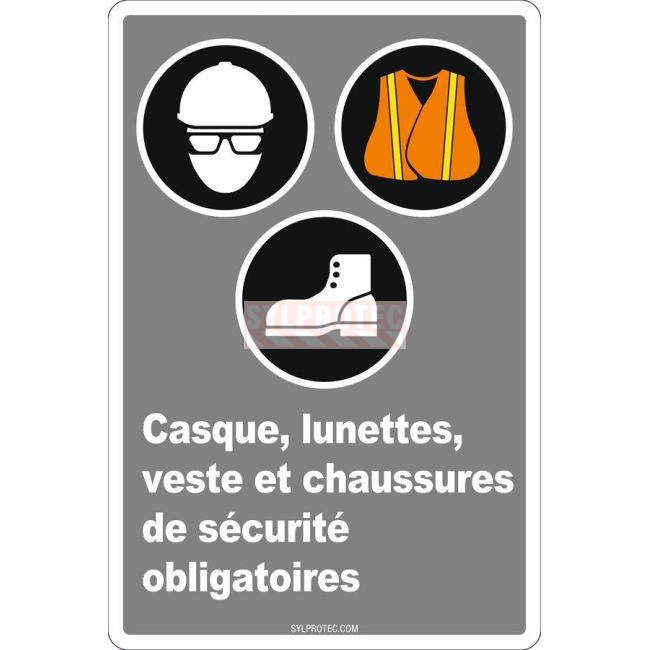 Affiche CDN « Port de casque, lunettes, dossard, bottes obligatoire » en français: langues, formats & matériaux divers   options