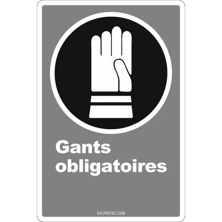 French CDN "Gloves Mandatory" sign in various sizes, shapes, materials & languages + optional features