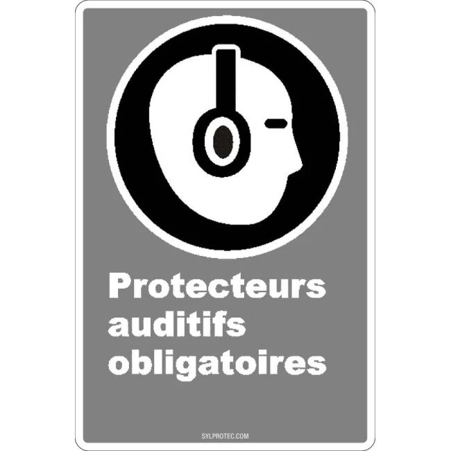 Affiche CDN «Protecteurs auditifs obligatoires» de langue française: langues, formats & matériaux divers + options