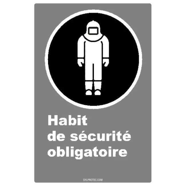 French CDN "Protective Clothing Mandatory" sign in various sizes, shapes, materials & languages + optional features