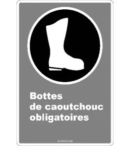 French CDN "Rubber Boots Mandatory" sign in various sizes, shapes, materials & languages + optional features