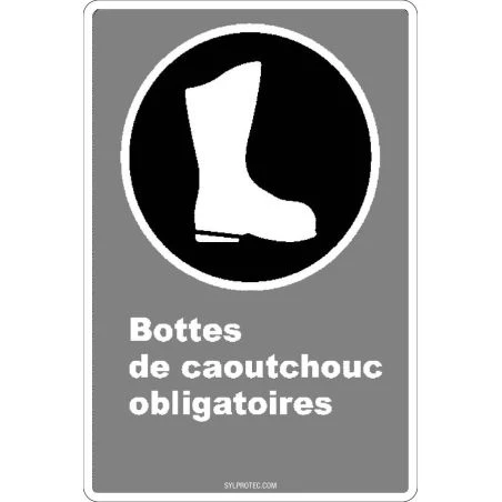 French CDN "Rubber Boots Mandatory" sign in various sizes, shapes, materials & languages + optional features