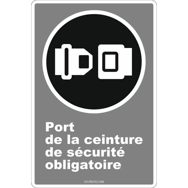Affiche CDN « Port de la ceinture de sécurité obligatoire » en français: langues, formats & matériaux divers + options