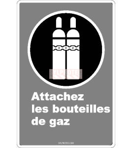 Affiche CDN «Attachez les bouteilles de gaz» de langue française: langues, formats & matériaux divers   options