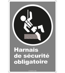 Affiche CDN «Harnais de sécurité obligatoire» en français: formats variés, matériaux divers, d’autres langues & options