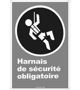 Affiche CDN «Harnais de sécurité obligatoire» en français: formats variés, matériaux divers, d’autres langues & options