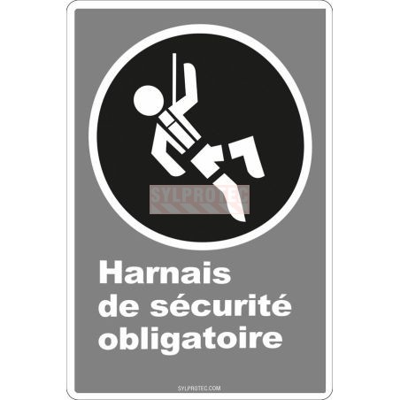 Affiche CDN «Harnais de sécurité obligatoire» en français: formats variés, matériaux divers, d’autres langues & options