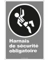 French CDN "Safety Harness Mandatory" sign in various sizes, shapes, materials & languages + optional features