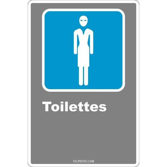 French CDN women "Toilette" sign in various sizes, shapes, materials & languages + optional features
