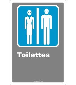 French CDN men and women "Toilette" sign in various sizes, shapes, materials & languages + optional features