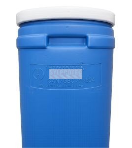 Resealable blue barrel in high-density polyethylene