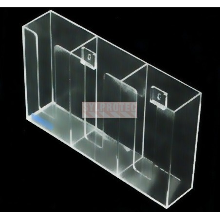 Distributeur en acrylique transparent à 3 compartiments pour boîtes de gants, pour installation murale ou sur une table.