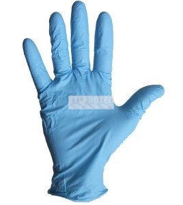 Gants de nitrile d’une épaisseur de 8 mils, 9 po de longueur (23 cm), boite de 50, de grandeur large.