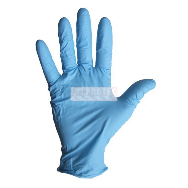 Gants de nitrile d’une épaisseur de 8 mils, 9 po de longueur (23 cm), boite de 50, de grandeur large.