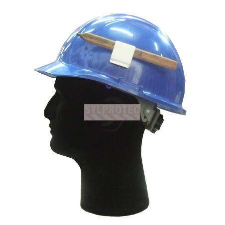 Pince adhésive à crayon pour casque de construction ou casque dur. Couleur blanche. Vendue à l’unité