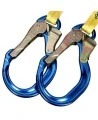 DBI-SALA 3M twin-leg Y web shock-absorbing lanyard, close-up of both aluminum hooks