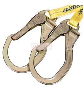 DBI-SALA 3M twin-leg Y web shock-absorbing lanyard, close-up of both hooks