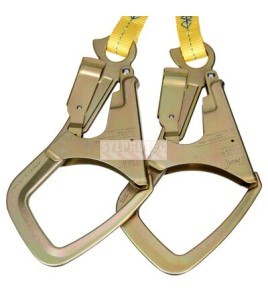 DBI-SALA 3M twin-leg Y web shock-absorbing lanyard, close-up of both open-jaw hooks