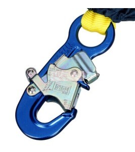 DBI-SALA 3M web shock-absorbing lanyard, close-up of open-jaw hook