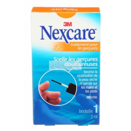Emballage du traitement liquide Nexcare 112-CA pour gerçures, vue de face en français.