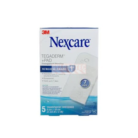 Boîte Nexcare Tegaderm avec compresse H3584-CA, 5 pansements transparents, face anglaise