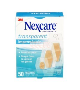 Boîte Nexcare transparent imperméable 432-50-CA, 50 pansements assortis, face française