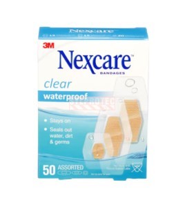 Nexcare clear waterproof 432-50-CA box, 50 assorted bandages, English side