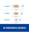 Schéma des 3 formats : 15 unités 2.5 X 1.25 po, 15 unités 2.25 X 1.06 po, 20 unités 1.1 X 0.88 po