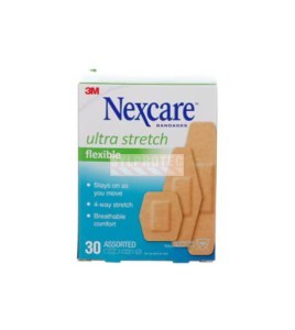 Boîte Nexcare ultra stretch flexible 576-30PB-CA, 30 pansements assortis, face anglaise